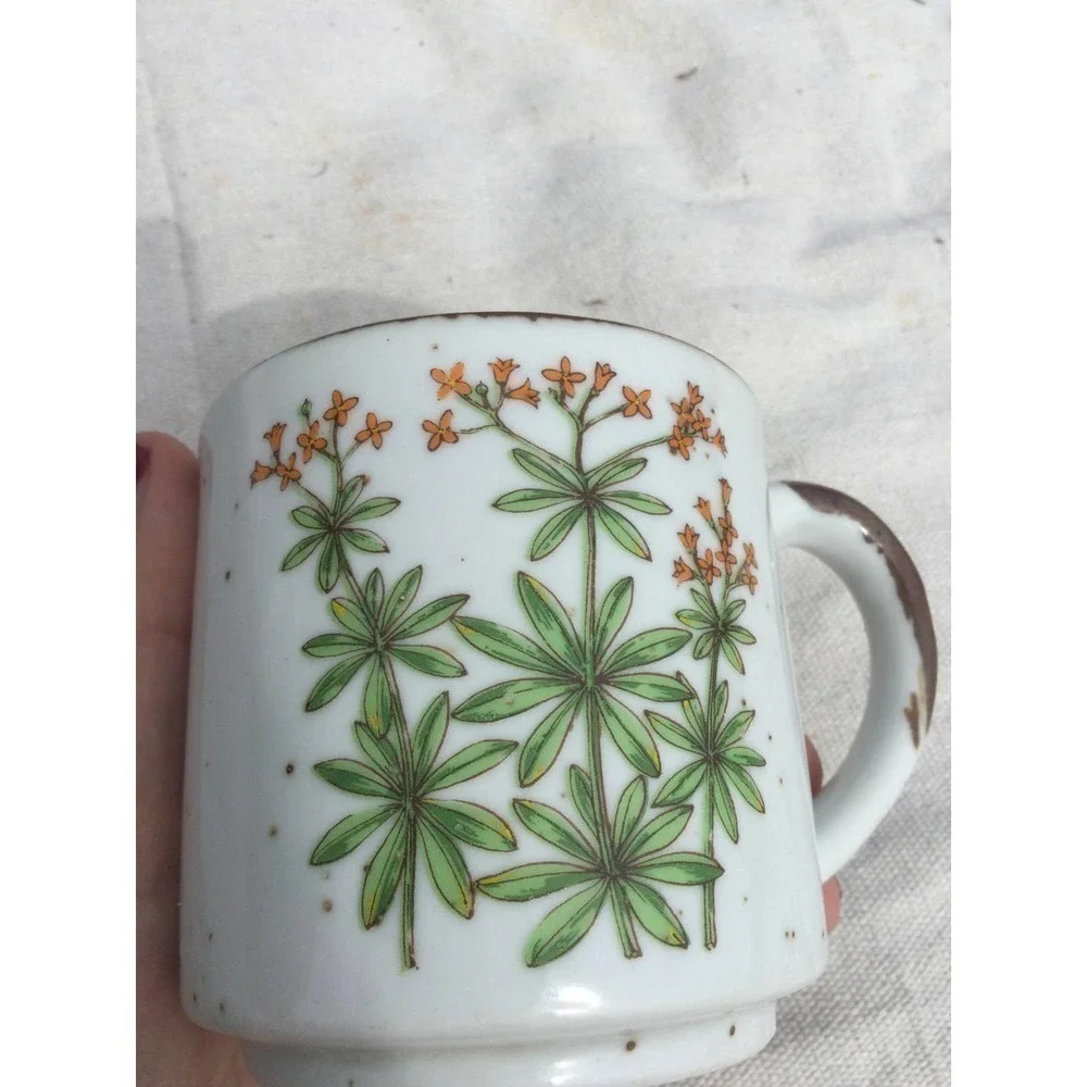 Ceramic coffee‎ mug tea floral Japan vintage bron 70s MCM rustic farmhouse